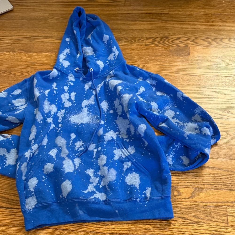 Jerzees Blue Pullover Hoodie with White Label Detail Size Small